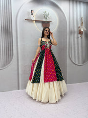 Women’s Bandhani Lehenga Choli with Kutchi Mirror Work