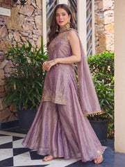 Women’s Lavender Embroidered Anarkali Palazzo Suit Set with Dupatta