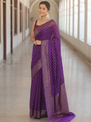 Banarasi Silk Saree for Women with All Over Woven Butti Design and Rich Jacquard Border