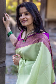 Mint Green and Purple Soft Silk Saree for Women with Contrast Woven Border