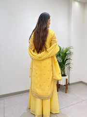 Women’s Embroidered Malay Crepe Kurti Palazzo Set With Party Wear