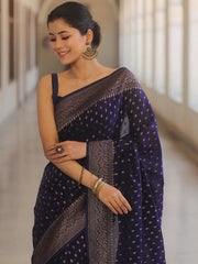 Banarasi Silk Saree for Women with All Over Woven Butti Design and Rich Jacquard Border