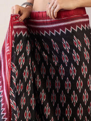 Women’s Black and Red Printed Mul Cotton Ready to Wear Saree with Pocket