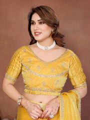 Women Saree with Embroidery Work and Lace Border, Elegant Indian Traditional Look