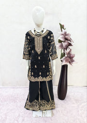 Girls Purple Embroidered Kurta Palazzo Set with Dupatta