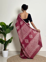 Women’s Ready to Wear Mul Cotton Saree with Pocket, Printed Stitched Saree