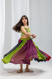 Girls Traditional Bandhani Printed Lehenga Choli Set with Dupatta, Multicolor Indian Ethnic Wear