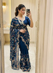 Indian Saree for Wedding, Party & Festive Wear, Traditional Saree with Matching Blouse