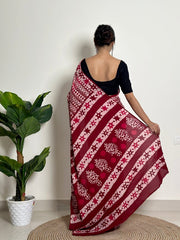 Women's Printed Cotton Saree, Traditional Indian Ethnic Saree with Floral Print for Wedding