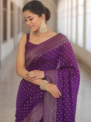 Banarasi Silk Saree for Women with All Over Woven Butti Design and Rich Jacquard Border