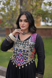 Women’s Anarkali Gown with Kutchi Gamthi Embroidery and Mirror Work