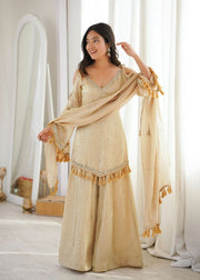 Women’s Beige,Maroon Embroidered Anarkali Suit Set with Dupatta