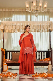 Women’s Embroidered Georgette Anarkali Suit Set with Dupatta