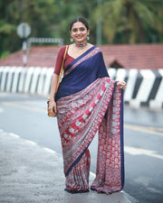 Ready to Wear Crape Silk Saree, Printed Stitched Saree with Decorative Border