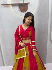 Women’s Roman Silk Lehenga Choli with Dupatta Real Mirror Work
