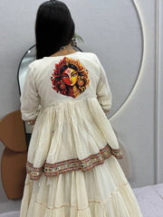 Women’s White Traditional Indian lengha choli with Embroidered Border and Printed Ethnic Motifs