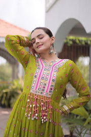 Women’s Printed Anarkali Dress with Embroidered Yoke
