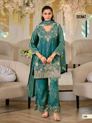 Women’s Embroidered Silk Kurta Palazzo Suit Set with Dupatta