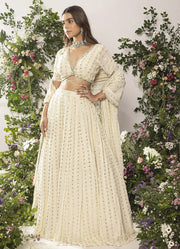 Women’s Designer Embroidered Lehenga Choli Set, Cream Ethnic Indian Wedding Dress
