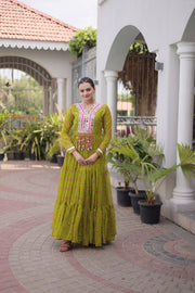 Women’s Printed Anarkali Dress with Embroidered Yoke