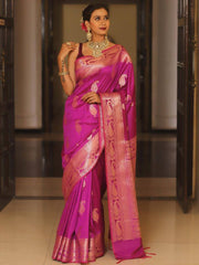 Saree for Women with Golden Paisley Butti and Rich Zari Jacquard Border