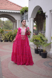 Women’s Printed Anarkali Dress with Embroidered Yoke