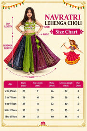 Girls Traditional Bandhani Printed Lehenga Choli Set with Dupatta, Multicolor Indian Ethnic Wear
