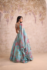 Women’s Turquoise Blue Floral Lehenga Choli with Dupatta