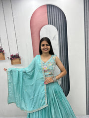 Women’s Floral Heavy Thread & Sequin Work Lehenga Choli with Dupatta
