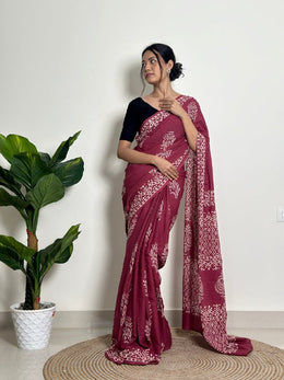 Women’s Ready to Wear Mul Cotton Saree with Pocket, Printed Stitched Saree
