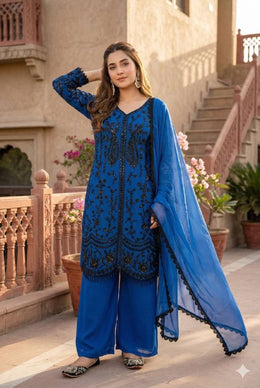 Women’s Embroidered Fandy Silk Suit Set with Dupatta For Traditional look