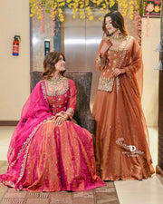 Women’s Pink and Brown Embroidered Lehenga Choli Set with Dupatta