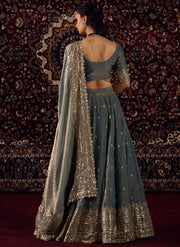 Women’s Slate Blue Lehenga Choli Set with Dupatta, Indian Ethnic Wedding Wear