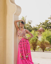 Women’s Pink Embroidered Lehenga Choli Set