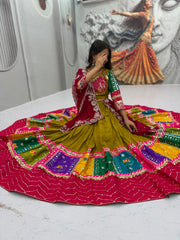 Women’s Navy Blue and Pink Lehenga Choli Set with Dupatta