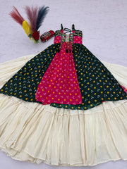 Women’s Bandhani Lehenga Choli with Kutchi Mirror Work