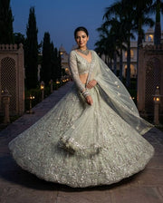 Women’s Sage Green Embroidered Lehenga Choli Set with Dupatta