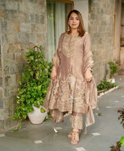 Women’s Embroidered Satin Rayon Kaftan Set with Dupatta