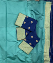 Navy Blue and Teal Green Soft Silk Saree for Women