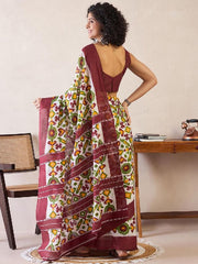 Women’s Green Printed Mul Cotton Ready to Wear Saree with Pocket