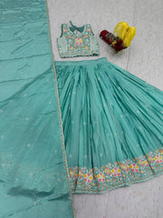 Women’s Floral Heavy Thread & Sequin Work Lehenga Choli with Dupatta