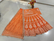 Women’s Orange Embroidered Lehenga Choli Set with Dupatta, Traditional