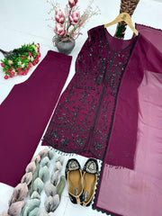 Women’s Embroidered Fandy Silk Suit Set with Dupatta For Traditional look