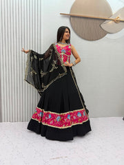 Women’s Lehenga Choli Set, Indian Ethnic Festive Wear with Floral Printed Bodice