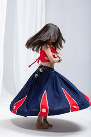 Girls Traditional Indian Navy Blue and Red Lehenga Choli Set