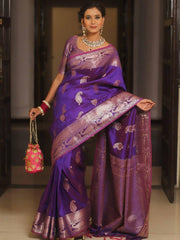 Saree for Women with Golden Paisley Butti and Rich Zari Jacquard Border