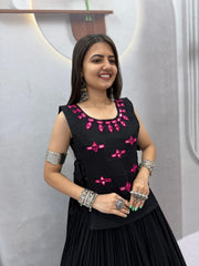 Women’s Black Anarkali Lehenga Choli Set, Traditional Indian Ethnic
