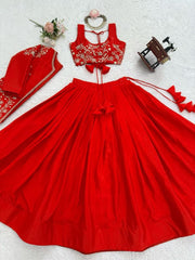 Women’s Embroidered Lehenga Choli Set with Jacket and Dupatta