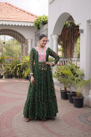 Women’s Printed Anarkali Dress with Embroidered Yoke