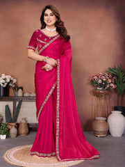 Women Saree with Embroidery Work and Lace Border, Elegant Indian Traditional Look
